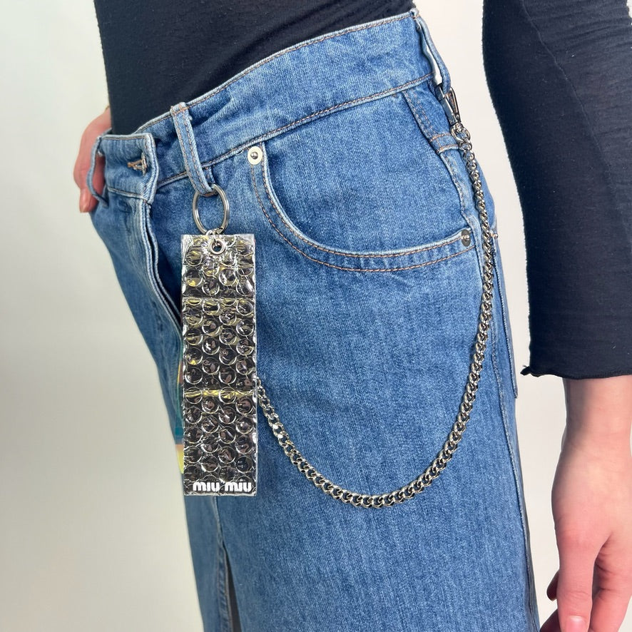 MIU MIU Gonna longuette in jeans con spacco