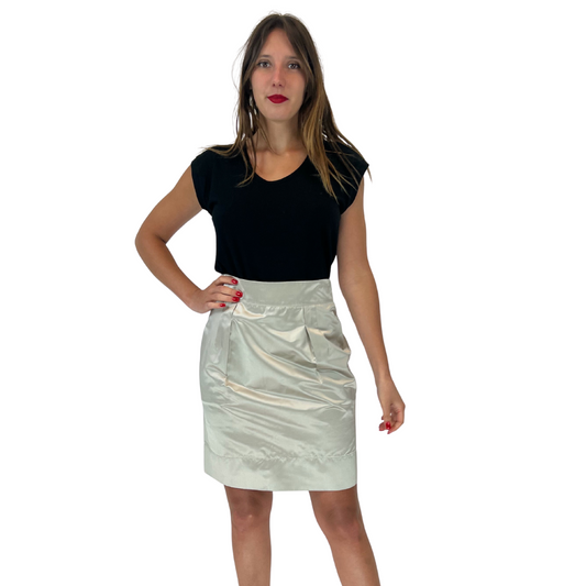 MIU MIU Gonna tubino in seta grigio perla 