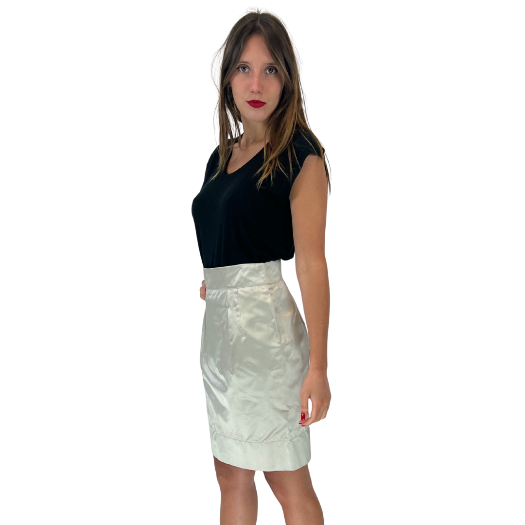MIU MIU Gonna tubino in seta grigio perla 