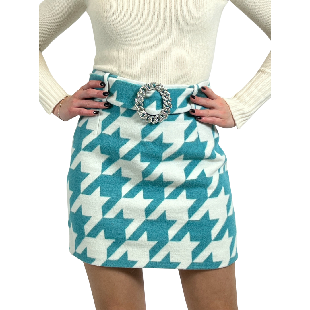 MORABITO Gonna corta in tessuto grosso bianco-turchese