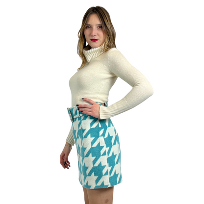 MORABITO Gonna corta in tessuto grosso bianco-turchese