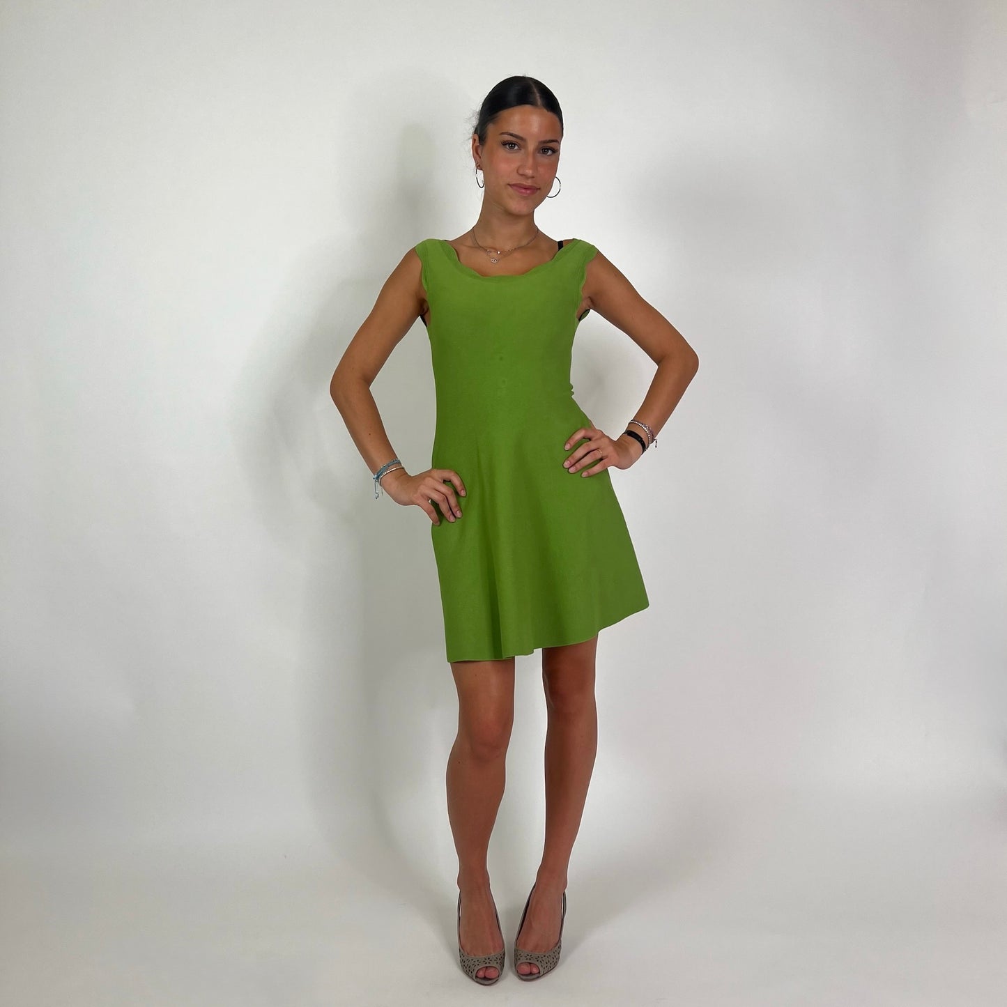 MORESI Completo abito e cardigan verde prato 