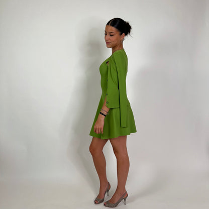 MORESI Completo abito e cardigan verde prato 