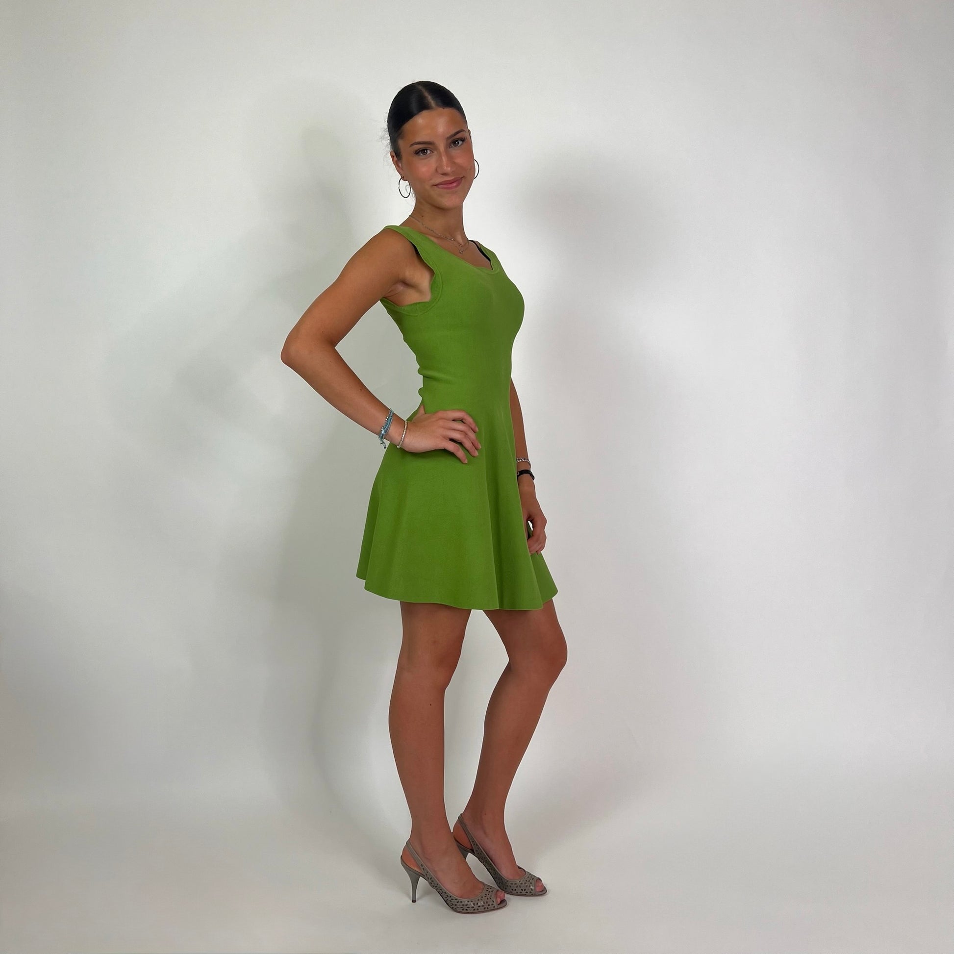 MORESI Completo abito e cardigan verde prato 