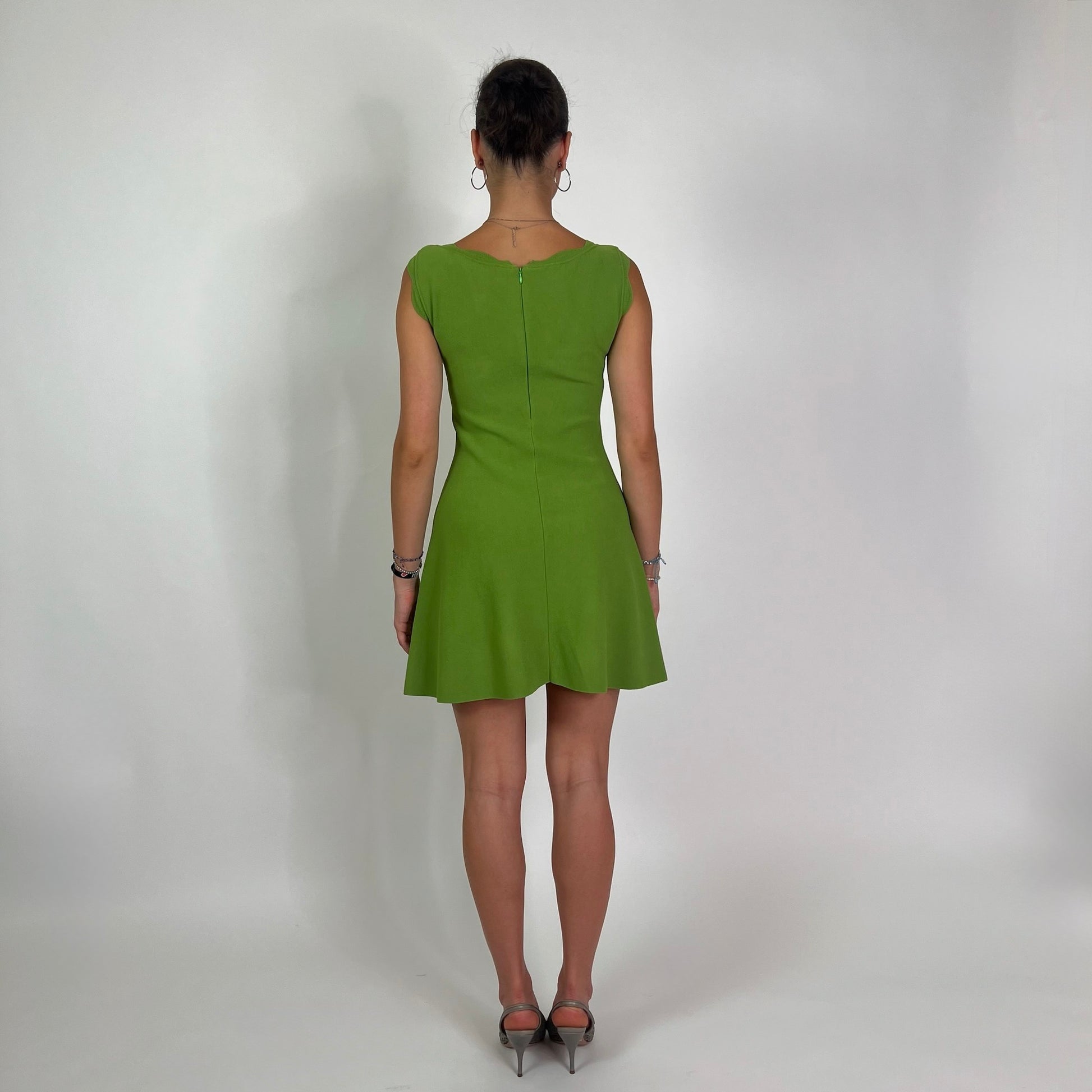 MORESI Completo abito e cardigan verde prato 