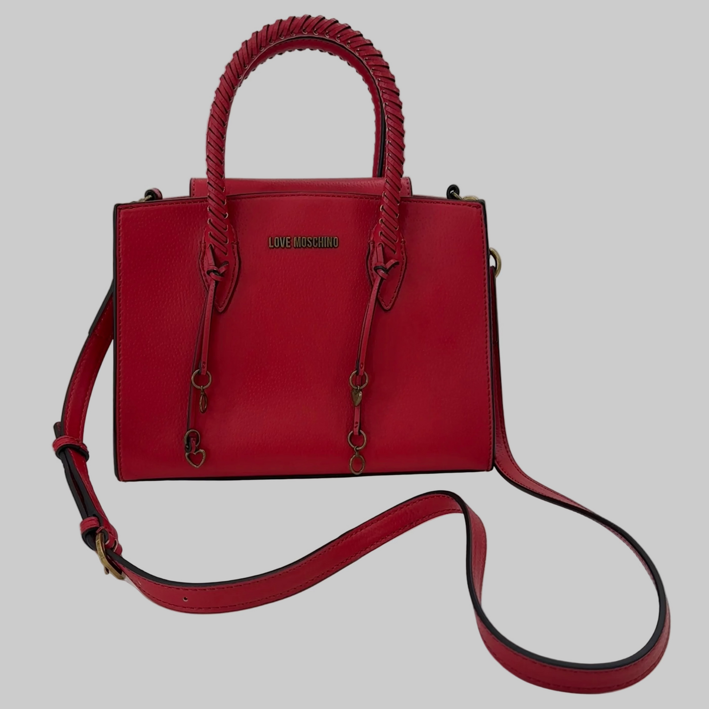 MOSCHINO Borsa in pelle rossa con charms cuori