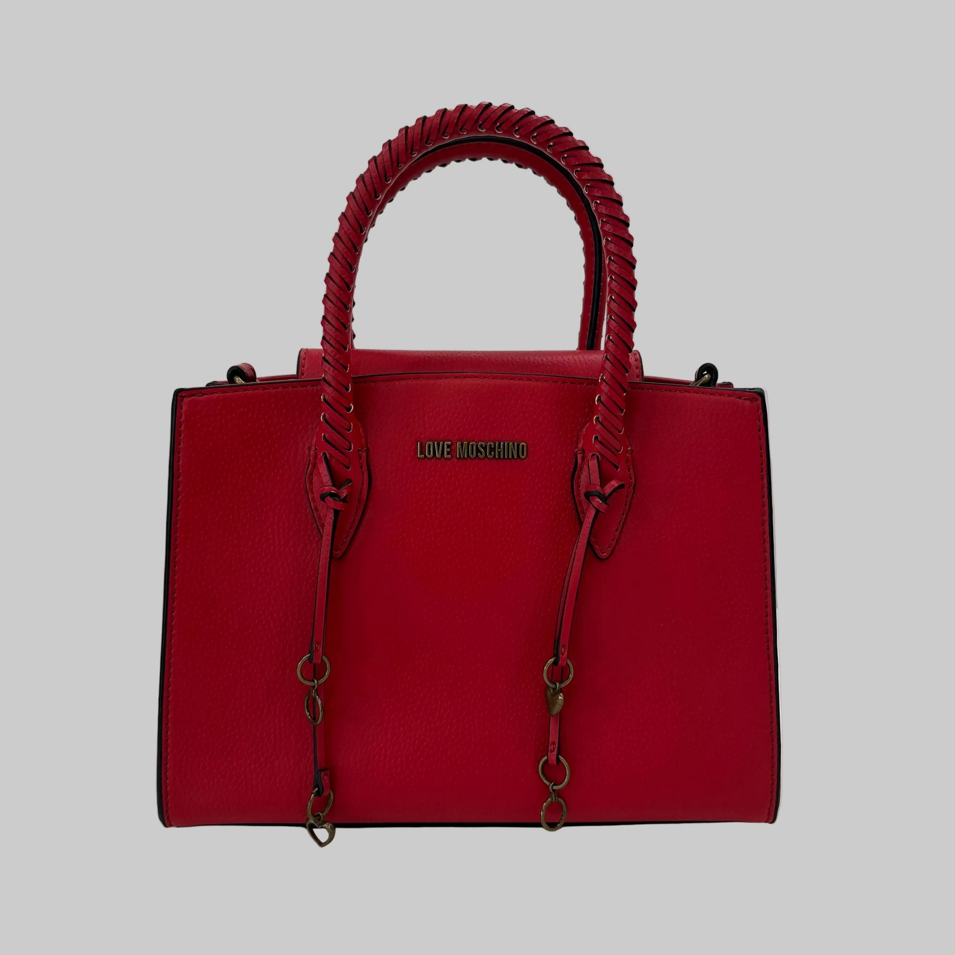 MOSCHINO Borsa in pelle rossa con charms cuori