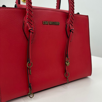 MOSCHINO Borsa in pelle rossa con charms cuori