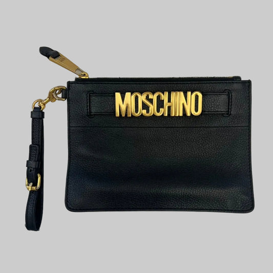 MOSCHINO Pochette nera con logo oro