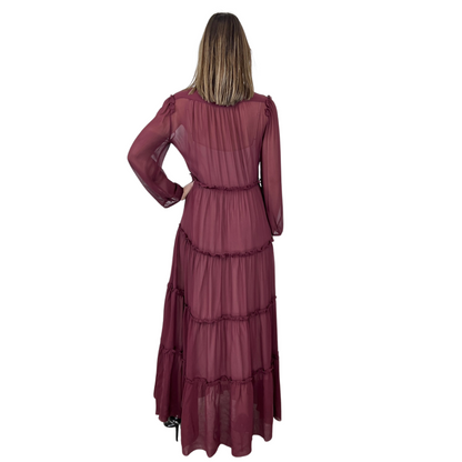 Max Mara Abito lungo in seta borgogna 