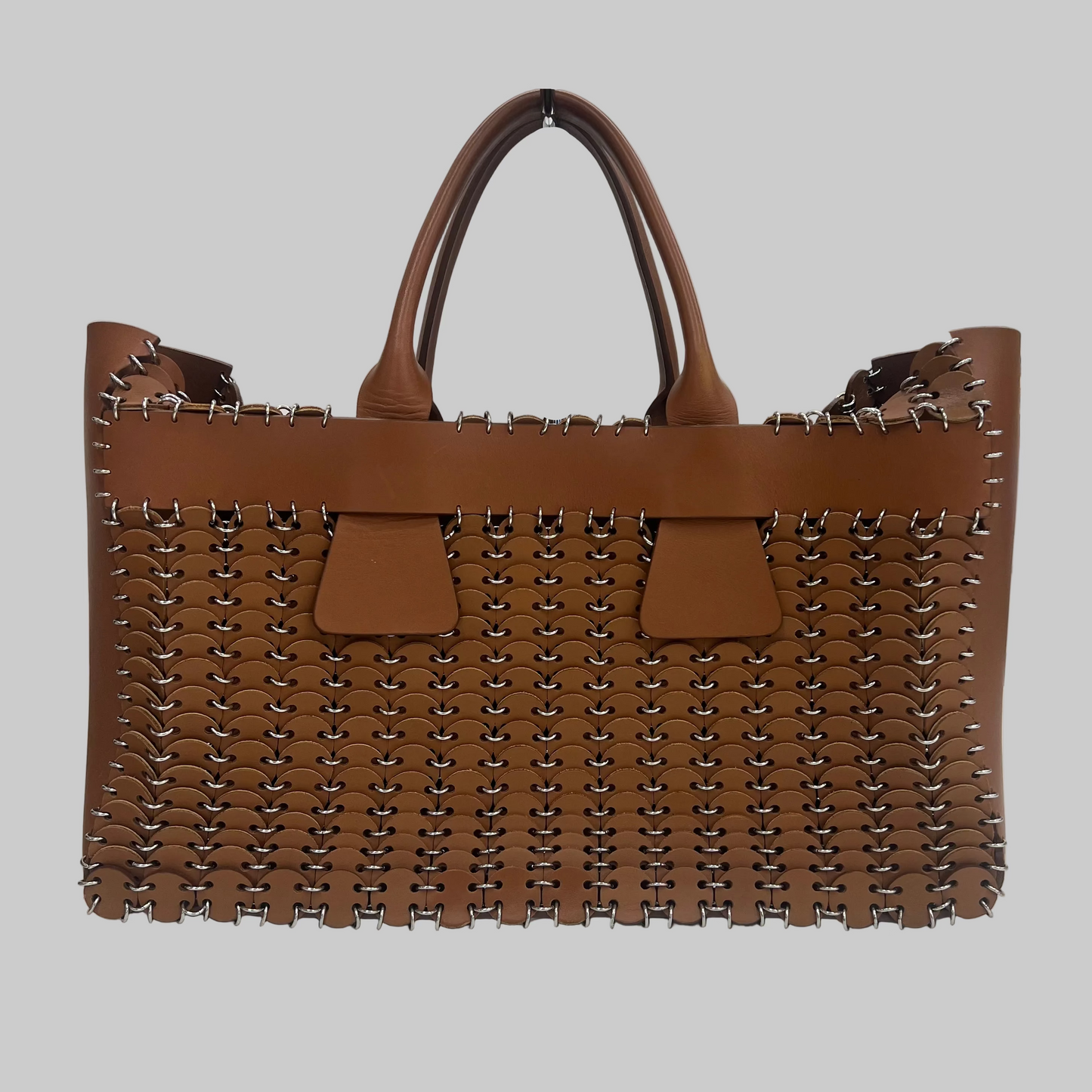 PACO RABANNE Borsa shopping in pelle color cuoio