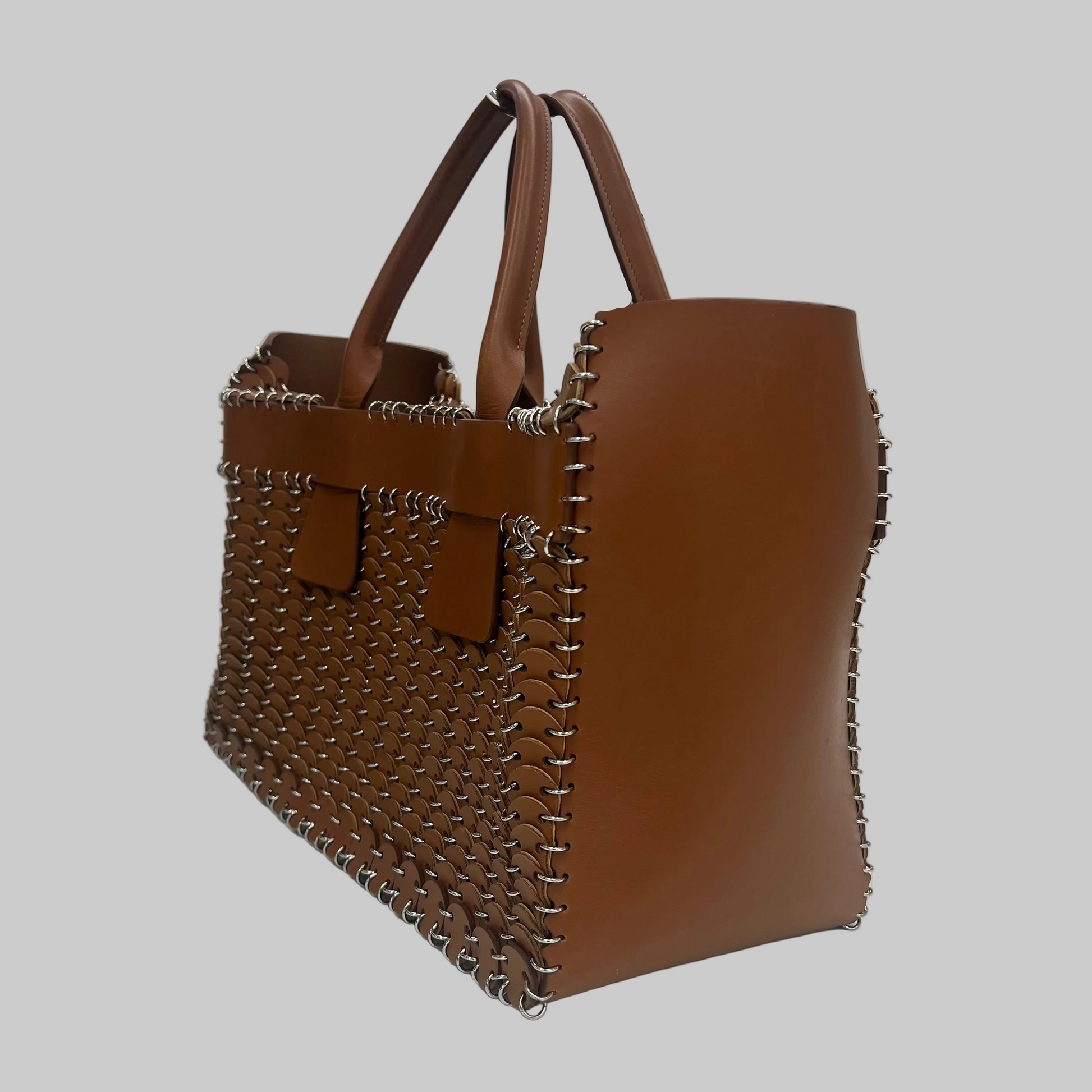PACO RABANNE Borsa shopping in pelle color cuoio