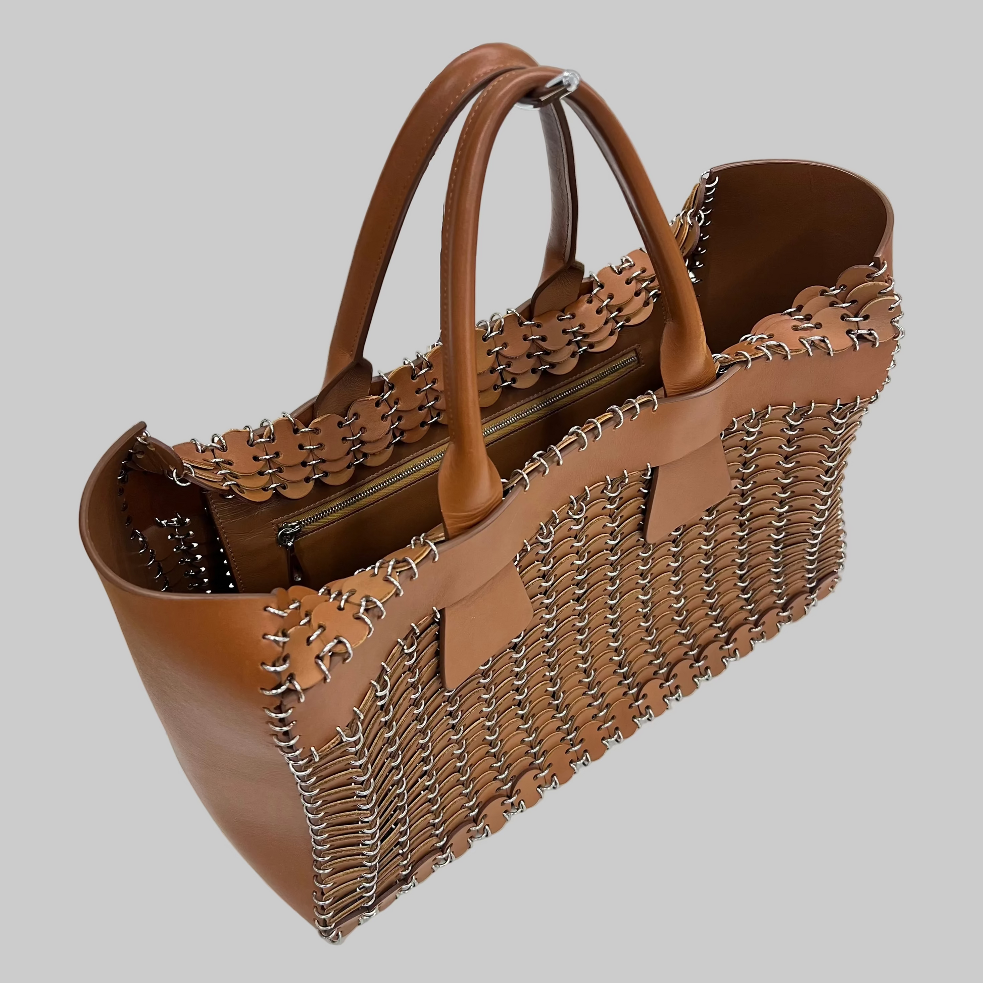 PACO RABANNE Borsa shopping in pelle color cuoio
