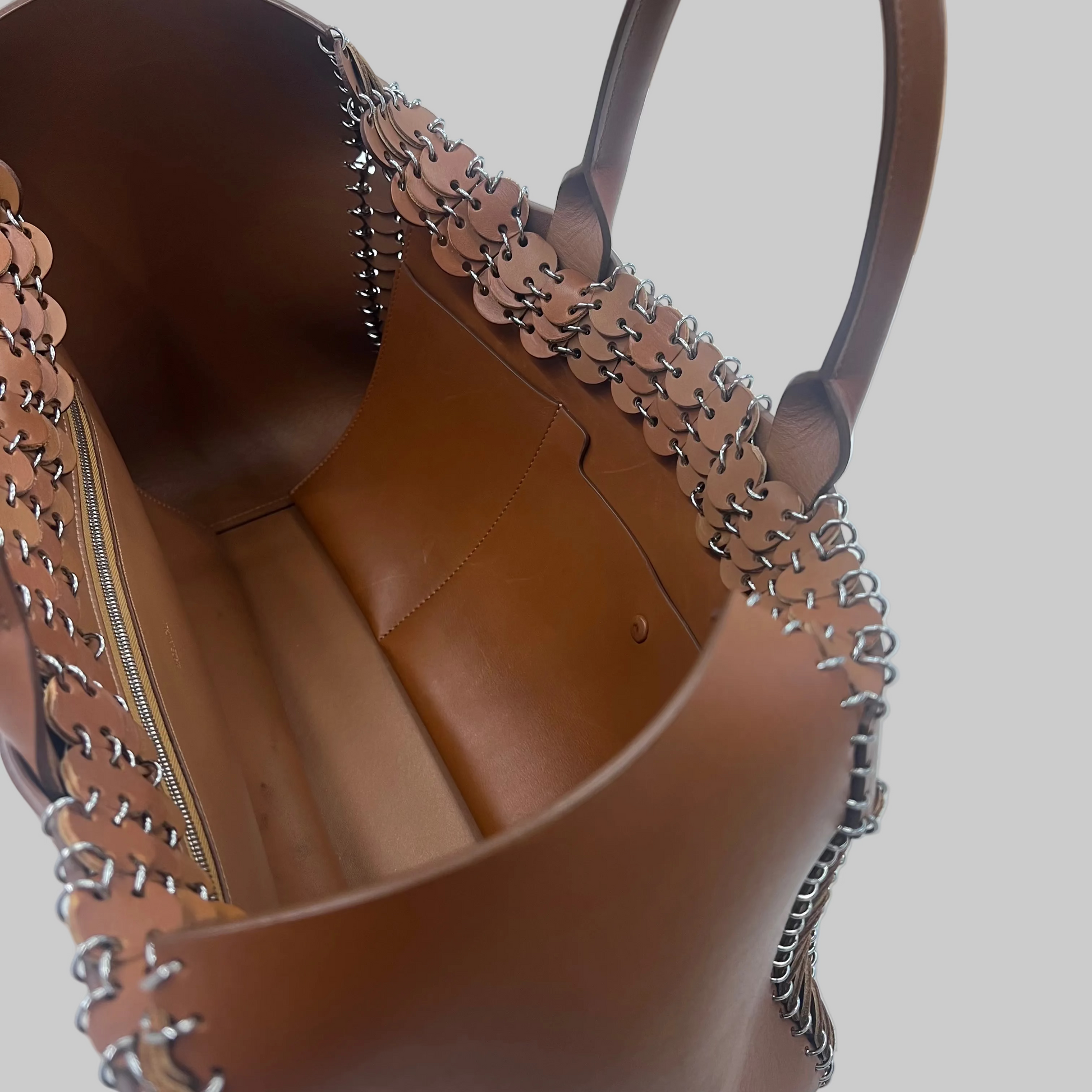 PACO RABANNE Borsa shopping in pelle color cuoio