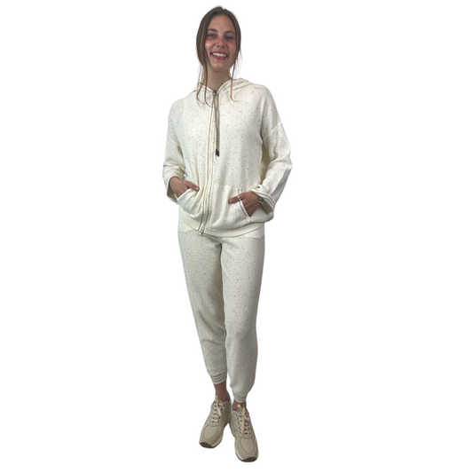 PANICALE Tuta in maglia panna con micro paillettes oro