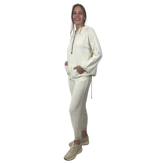 PANICALE Tuta in maglia panna con micro paillettes oro