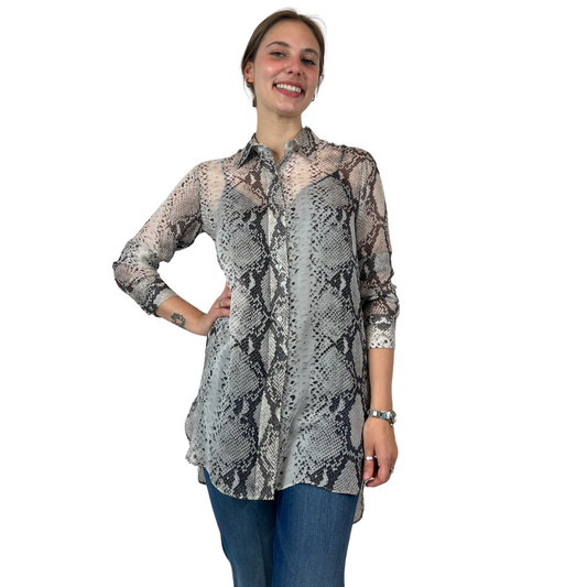 PAROSH Camicia lunga in voile di seta stampa pitone