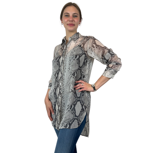 PAROSH Camicia lunga in voile di seta stampa pitone
