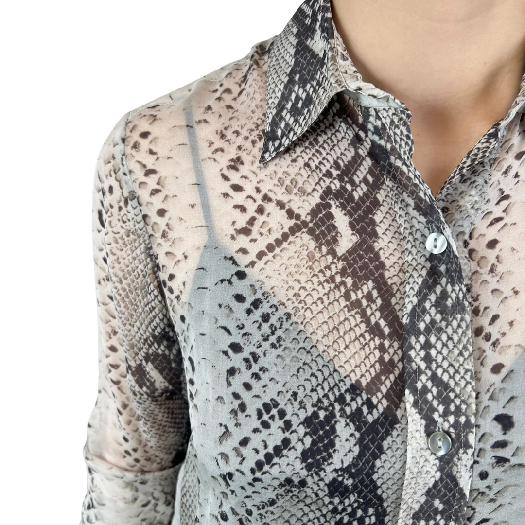 PAROSH Camicia lunga in voile di seta stampa pitone