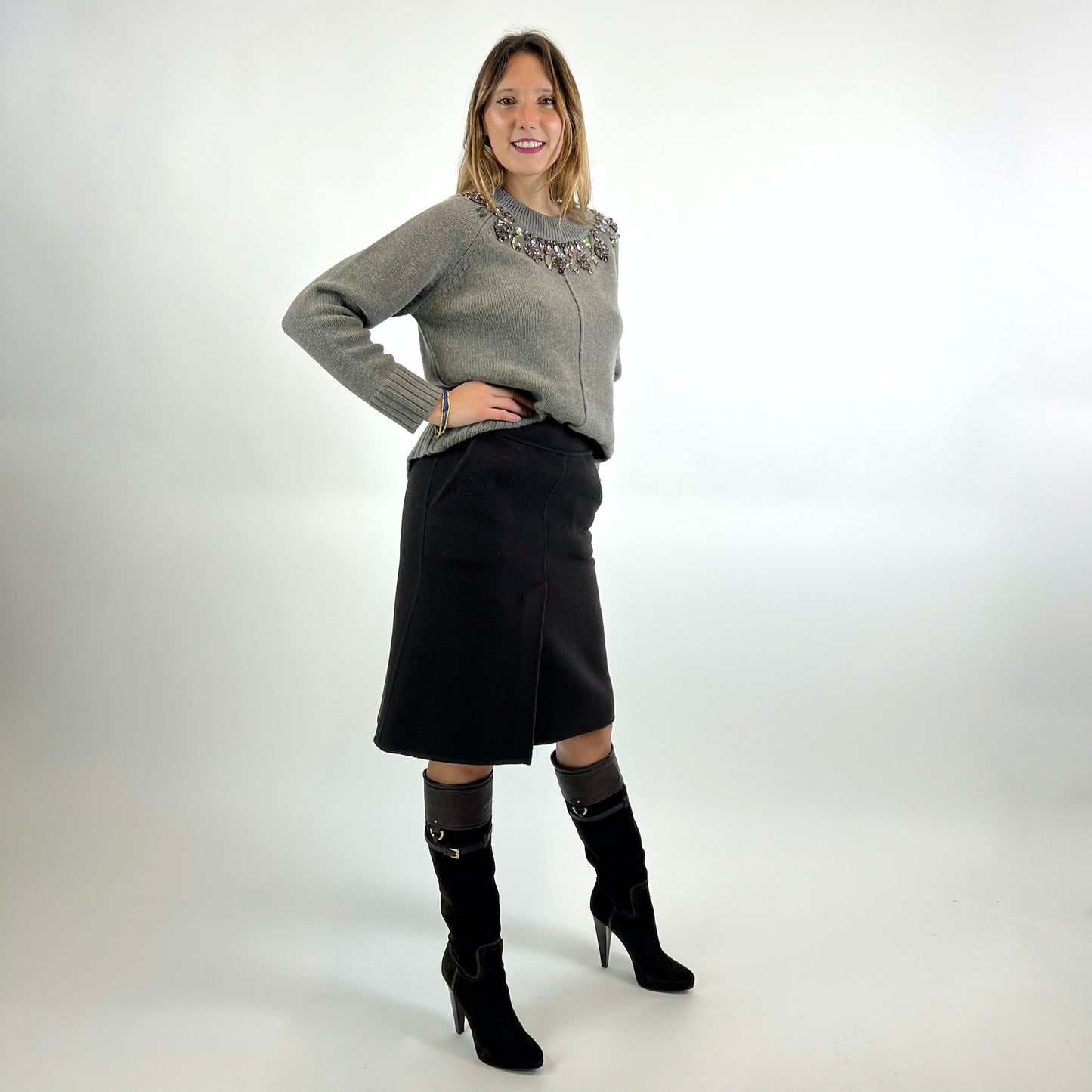 PAROSH Gonna in panno di lana marrone 