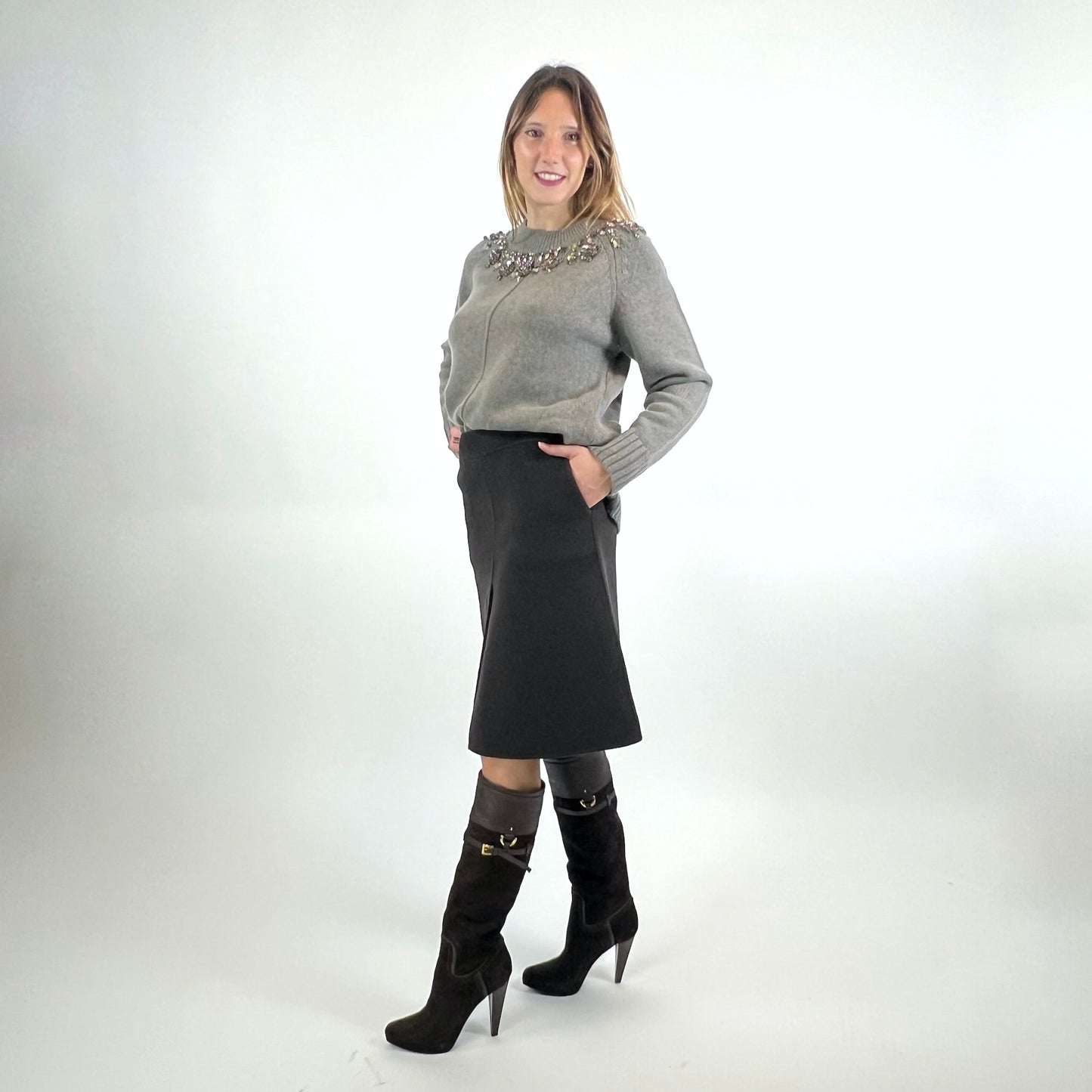 PAROSH Gonna in panno di lana marrone 