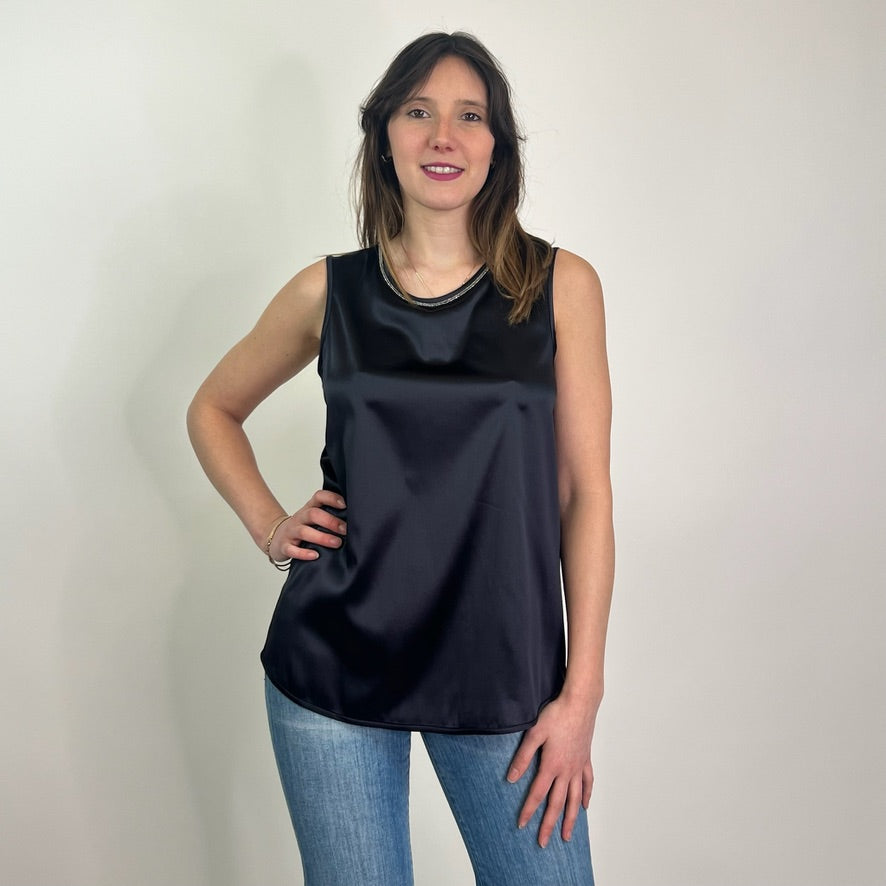 PESERICO Top in seta blu scuro con borchiette