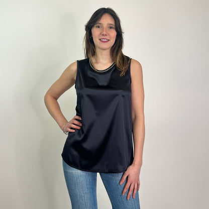 PESERICO Top in seta blu scuro con borchiette