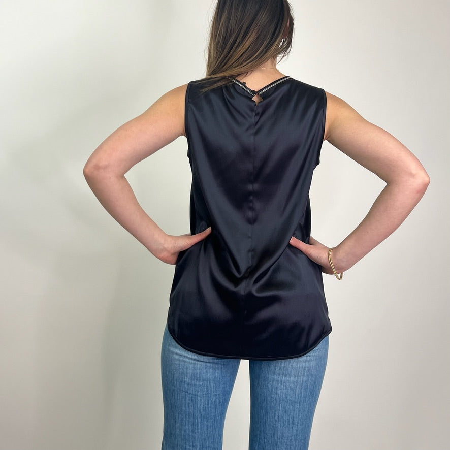 PESERICO Top in seta blu scuro con borchiette