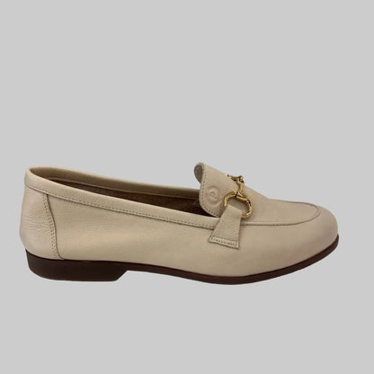 POLLINI Mocassini in nappa panna con morsetto dorato
