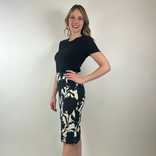 PRADA Gonna tubino bianca con fiori neri