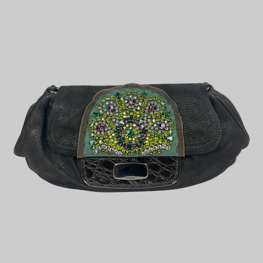 PRADA Pochette in pelle marrone