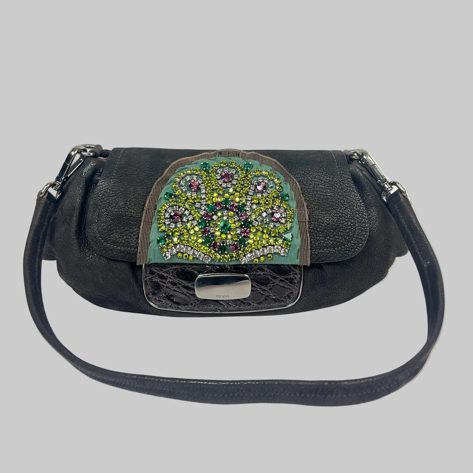 PRADA Pochette in pelle marrone