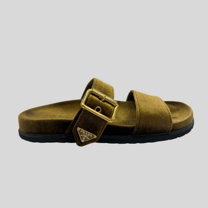 PRADA Sandali in velluto verde marrone