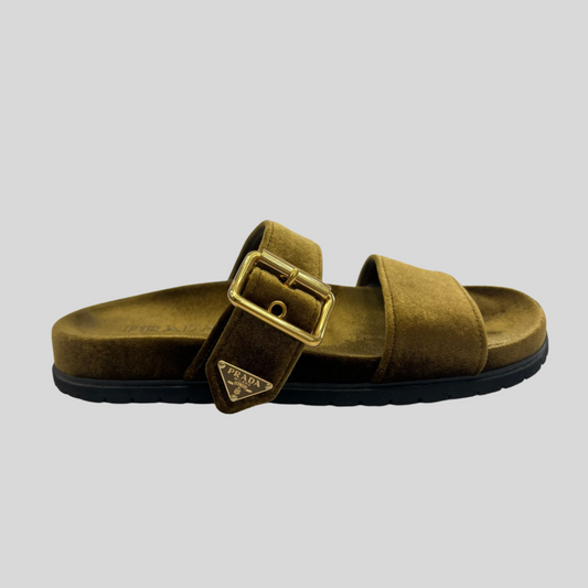 PRADA Sandali in velluto verde marrone