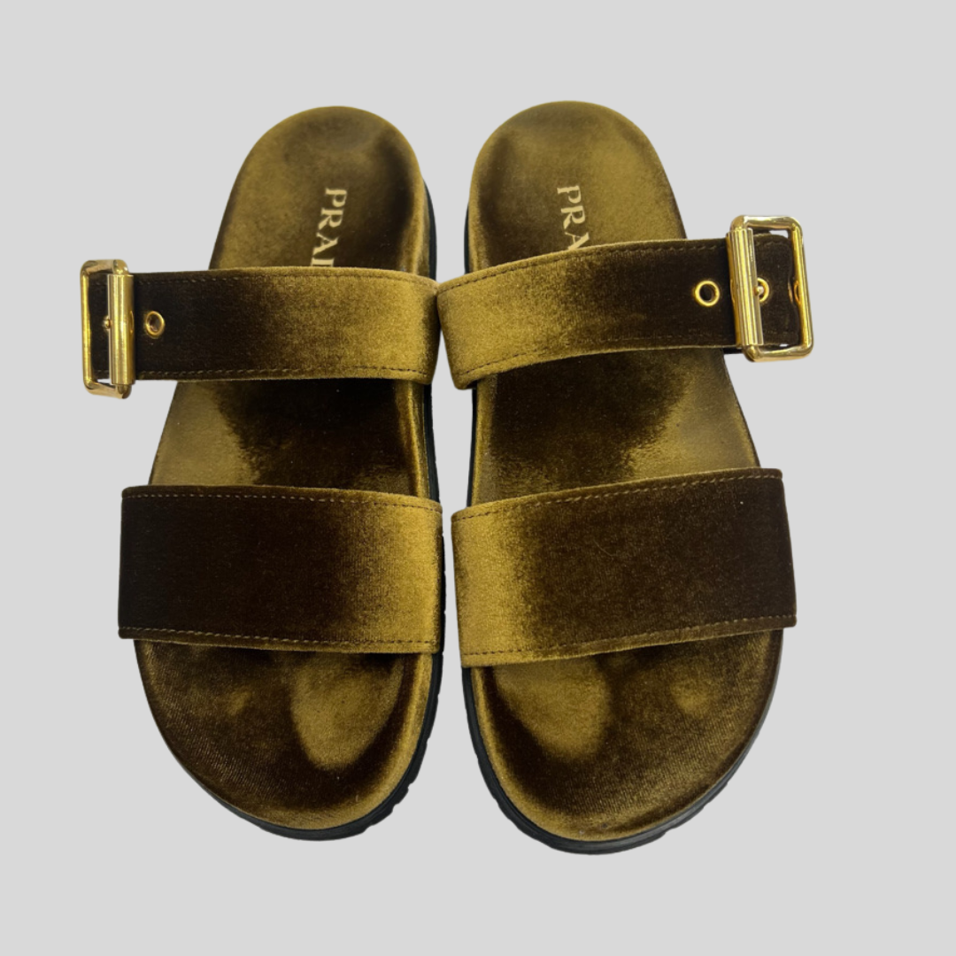 PRADA Sandali in velluto verde marrone