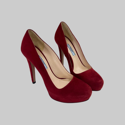 PRADA Scarpa décolleté scamosciata bordeaux con plateaux