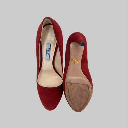 PRADA Scarpa décolleté scamosciata bordeaux con plateaux