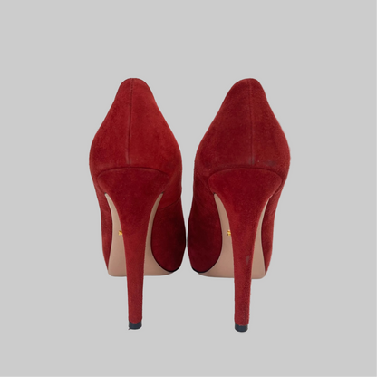 PRADA Scarpa décolleté scamosciata bordeaux con plateaux