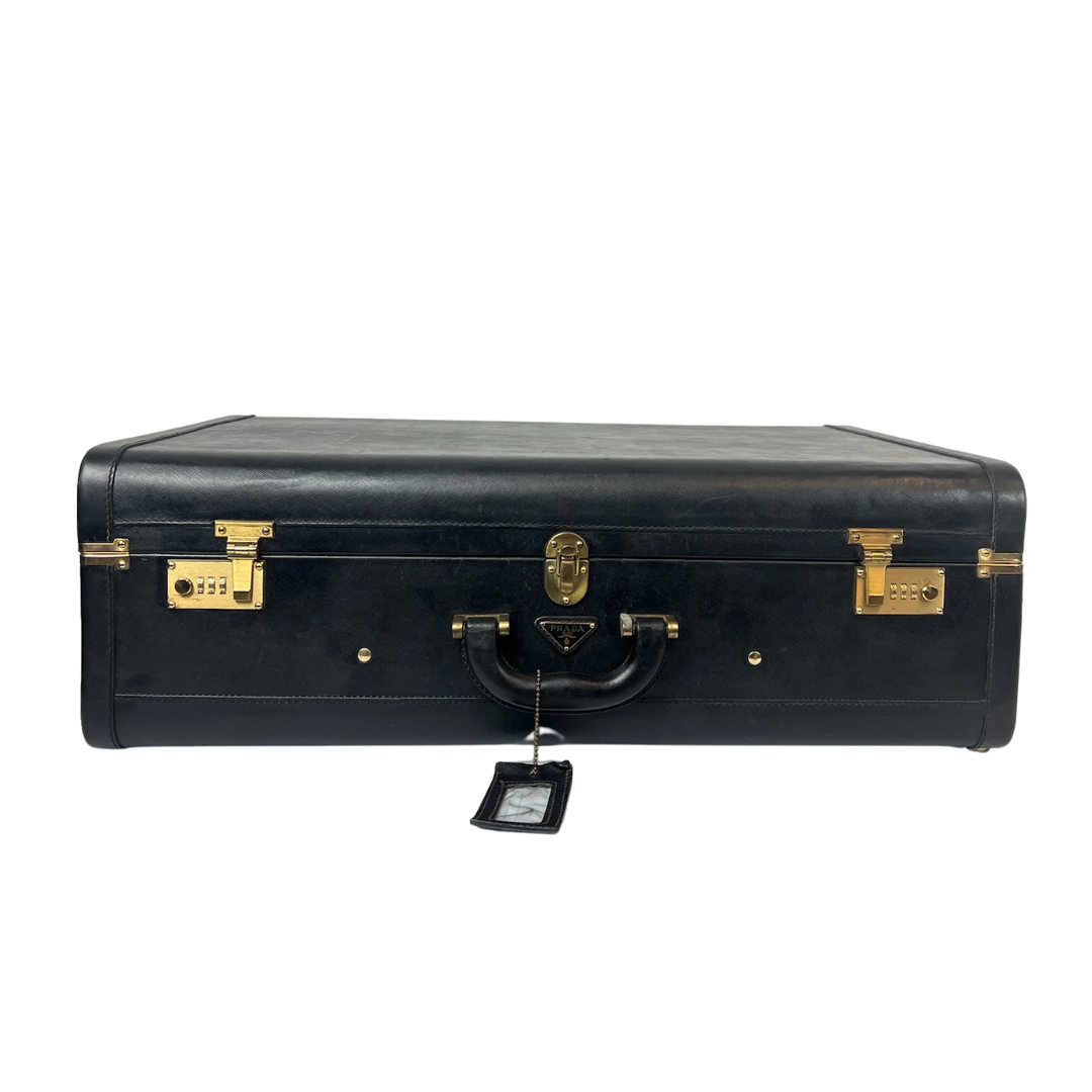 PRADA Valigia rigida in pelle saffiano nero