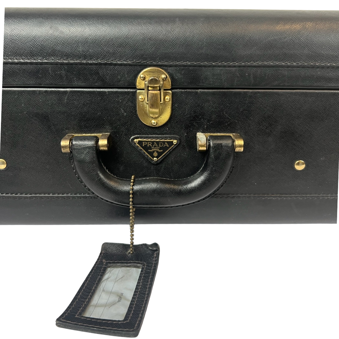 PRADA Valigia rigida in pelle saffiano nero