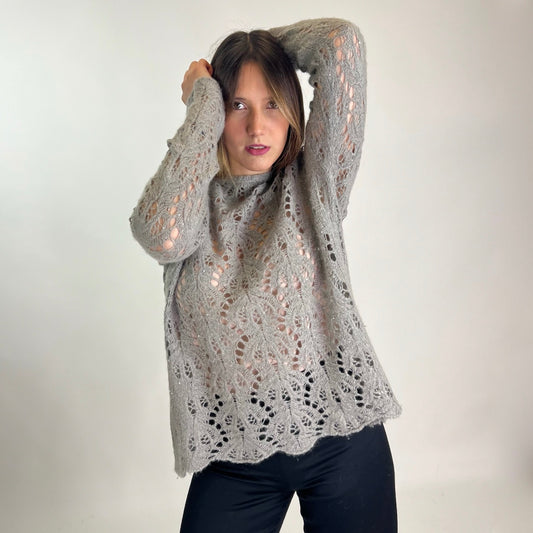 PRINCESS GOES HOLLYWOOD Maglione in cashmere traforato grigio 