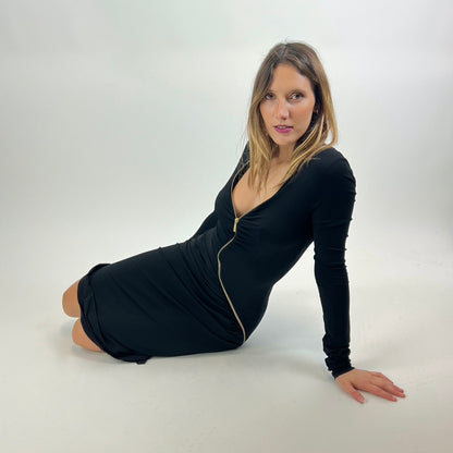 ROBERTO CAVALLI Abito longuette nero con dettaglio zip oro