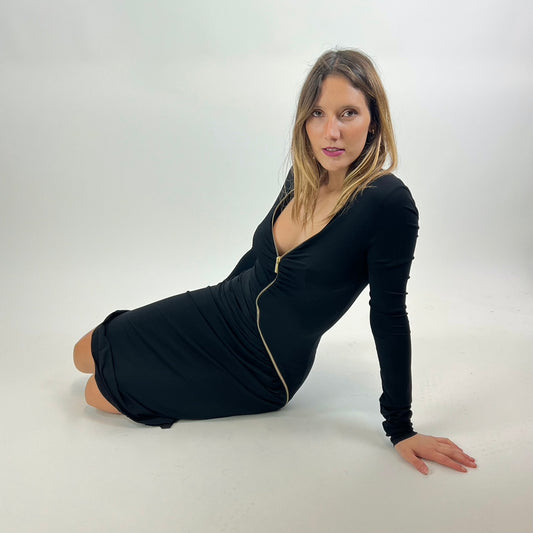 ROBERTO CAVALLI Abito longuette nero con dettaglio zip oro