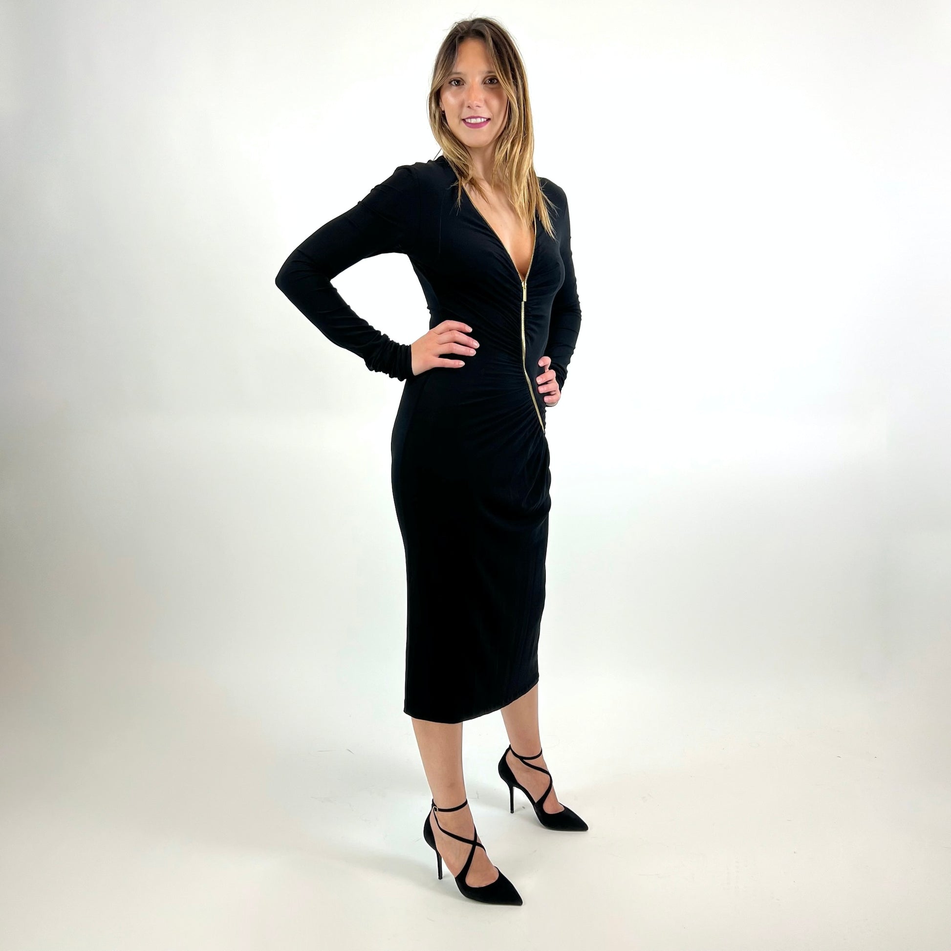 ROBERTO CAVALLI Abito longuette nero con dettaglio zip oro