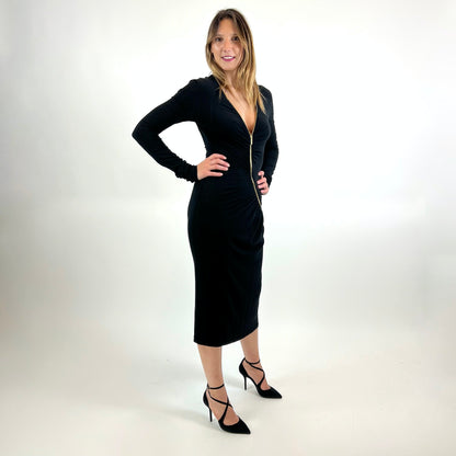 ROBERTO CAVALLI Abito longuette nero con dettaglio zip oro