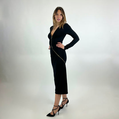 ROBERTO CAVALLI Abito longuette nero con dettaglio zip oro
