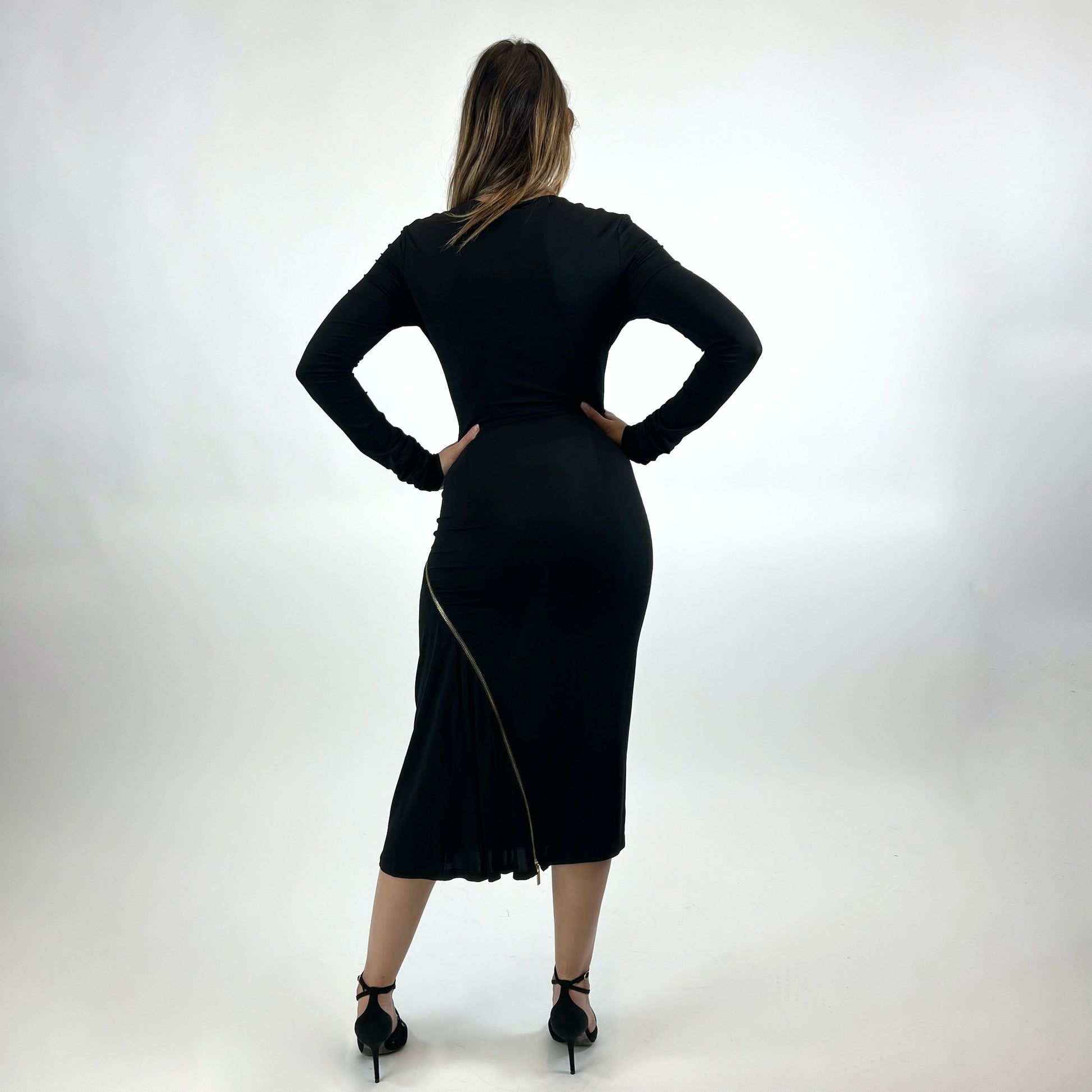 ROBERTO CAVALLI Abito longuette nero con dettaglio zip oro