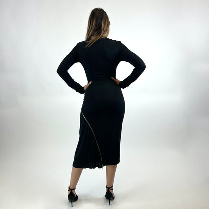 ROBERTO CAVALLI Abito longuette nero con dettaglio zip oro