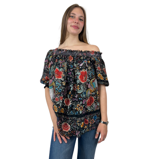 ROBERTO CAVALLI Casacca floreale fondo nero