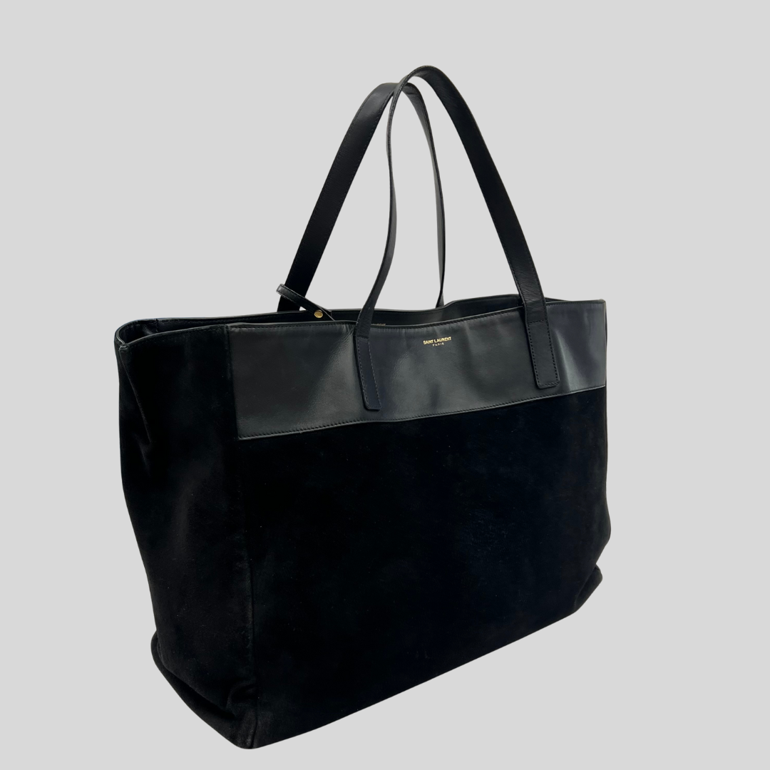 SAINT LAURENT Borsa shopping nera reversibile in pelle e camoscio